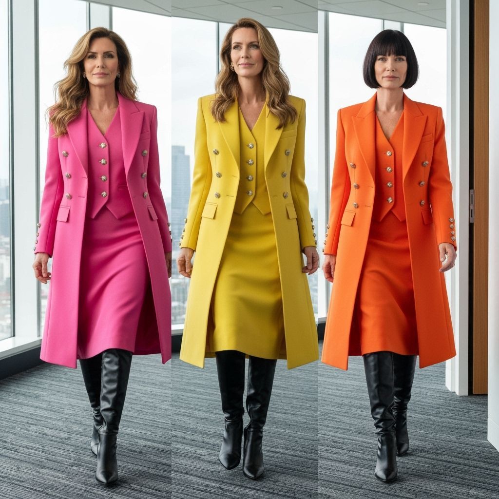 Women in Long Colorful Blazer Coats and Boots