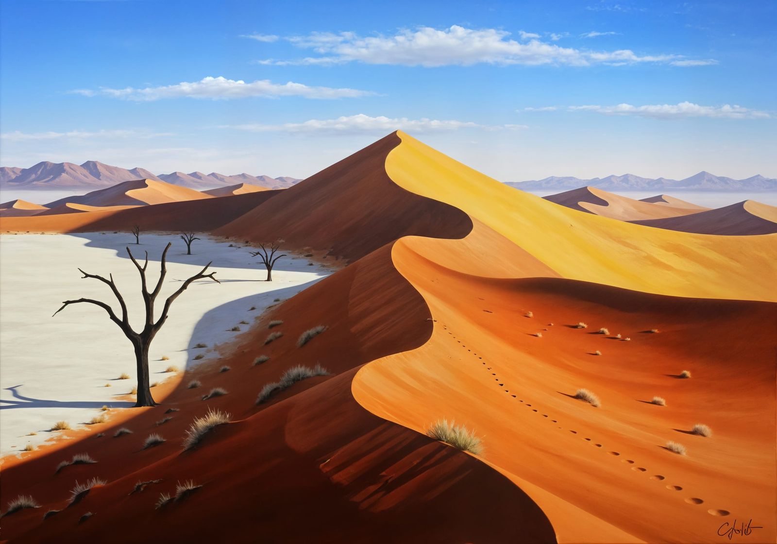 Namib Desert Dunes Oil Painting in Bob Ross Style