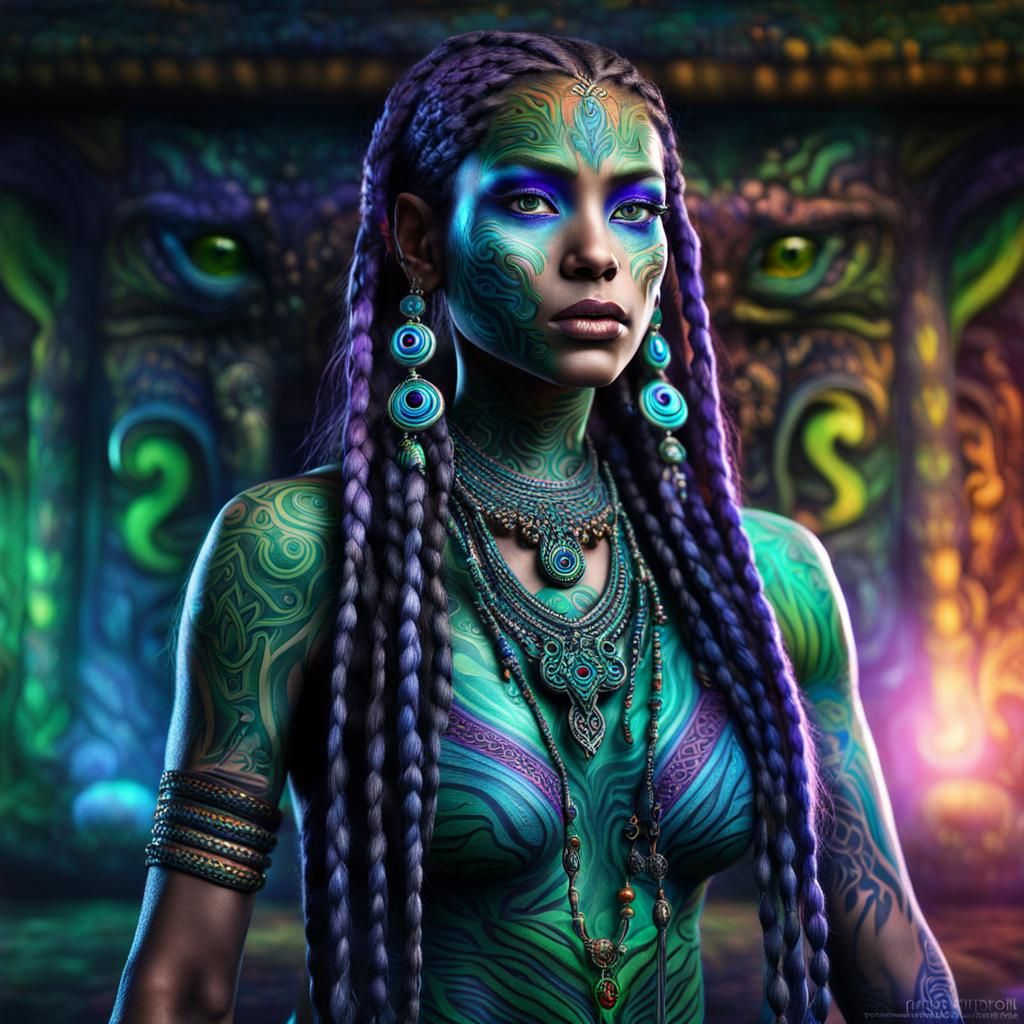 Exotic Elf Woman with Tribal Tattoos in Agartha