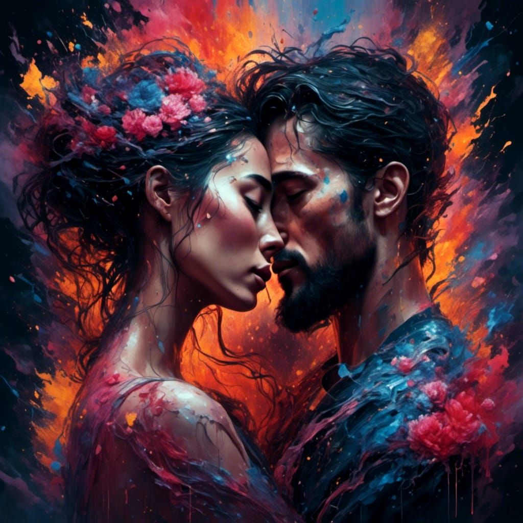 Romantic Encounter in Gouache Style