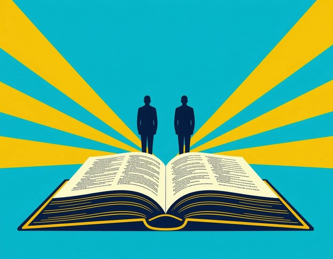 Iconic Flag Design with Book and Silhouetted Figures