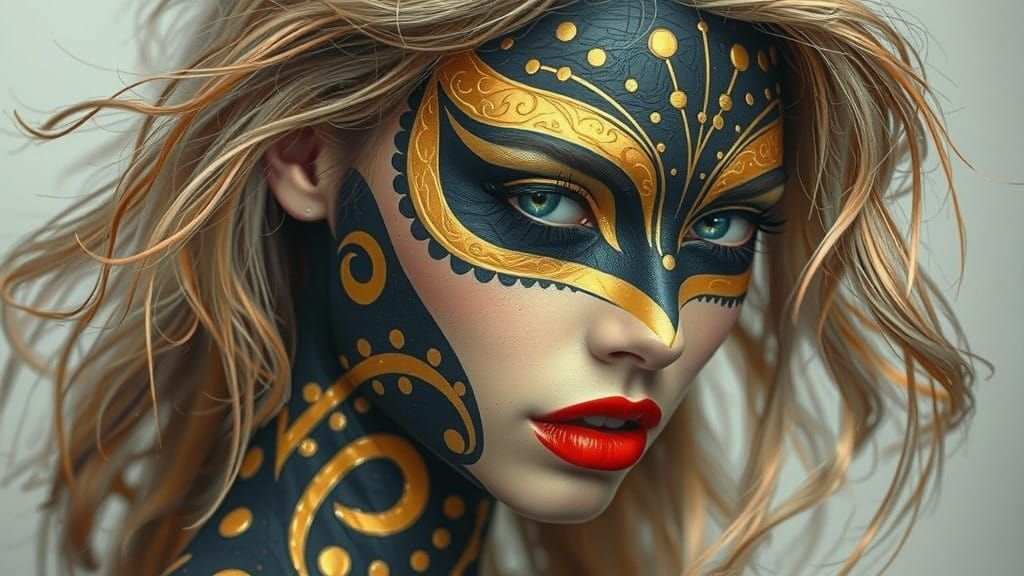 Woman in Hyperrealistic Body Paint with Asymmetrical Face De...