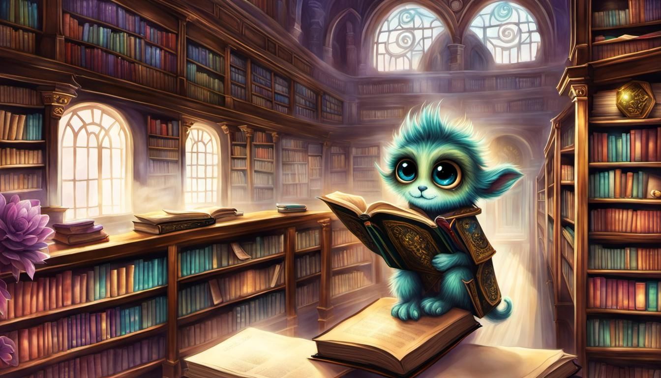 Bioluminescent Monster in Library: Hypermaximalist Fantasy A...