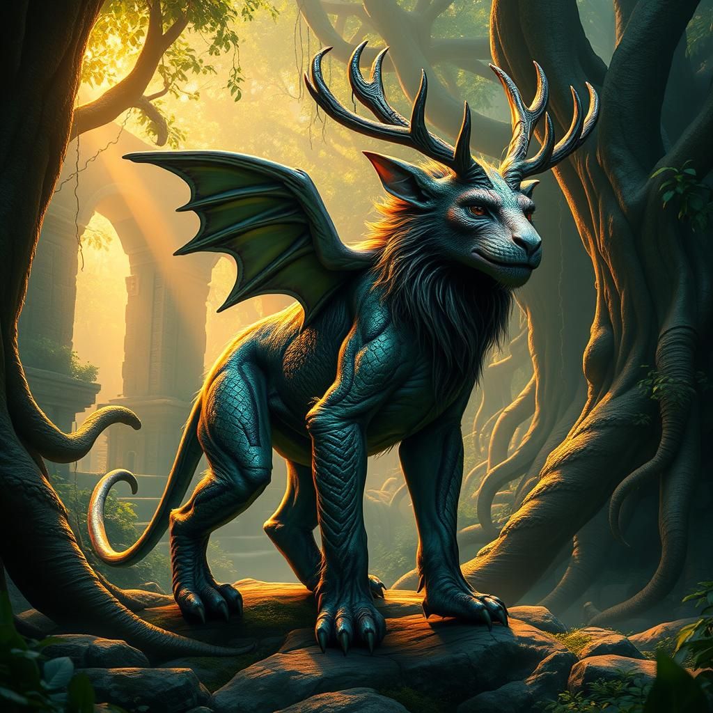 Mystical Hybrid Creature in Lush Environment