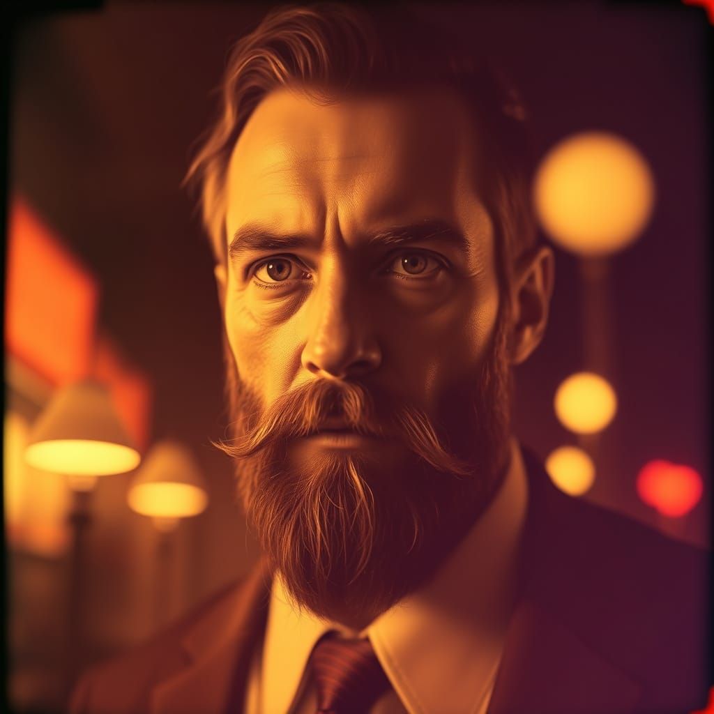 Elegant Dark Academia Portrait in Cyberpunk Style