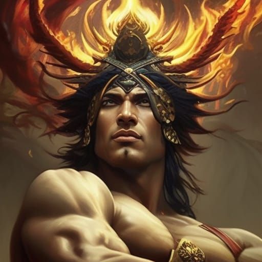 Fiery Warrior Portrait in Oil Painting Style