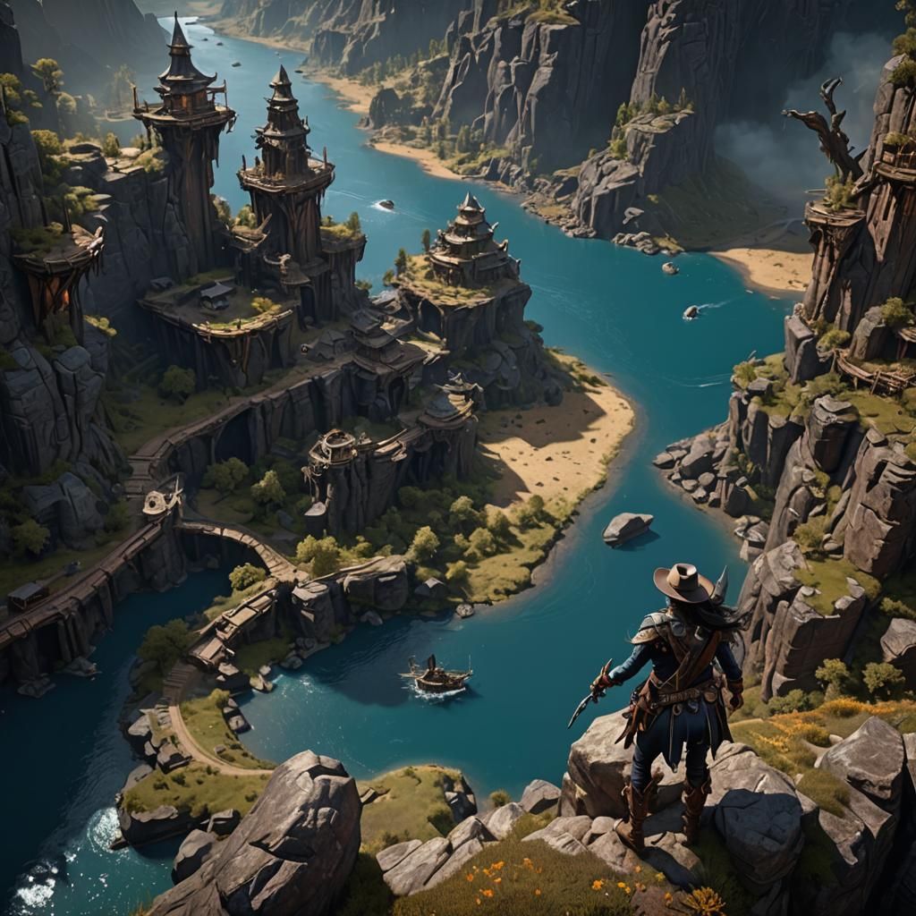 Detailed Cowgirl Matte Painting in Fantasy Landscape