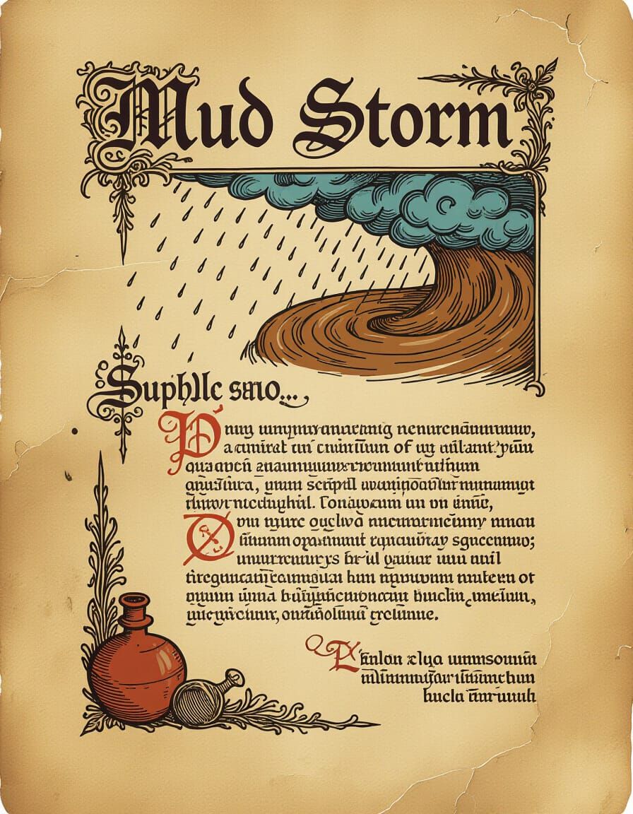 Mud Storm Spell on Ancient Parchment