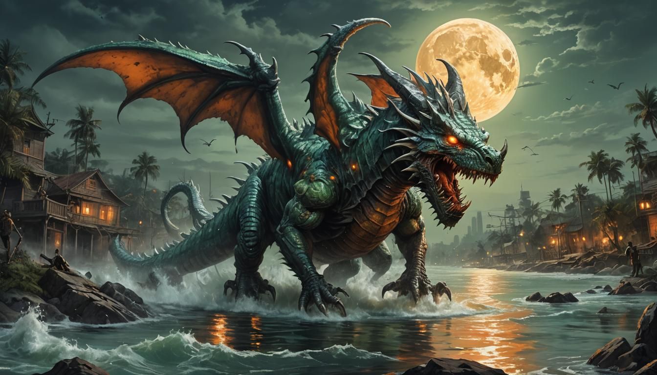 Zombie Water Dragon in Congo Under Full Moon