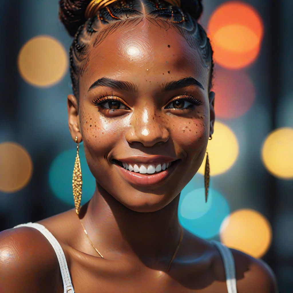 Hyperrealistic Portrait of a Smiling Woman in Vivid Colors