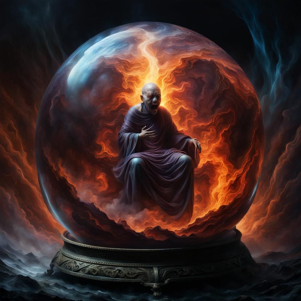 Smoky Spirit Trapped in Glass Globe
