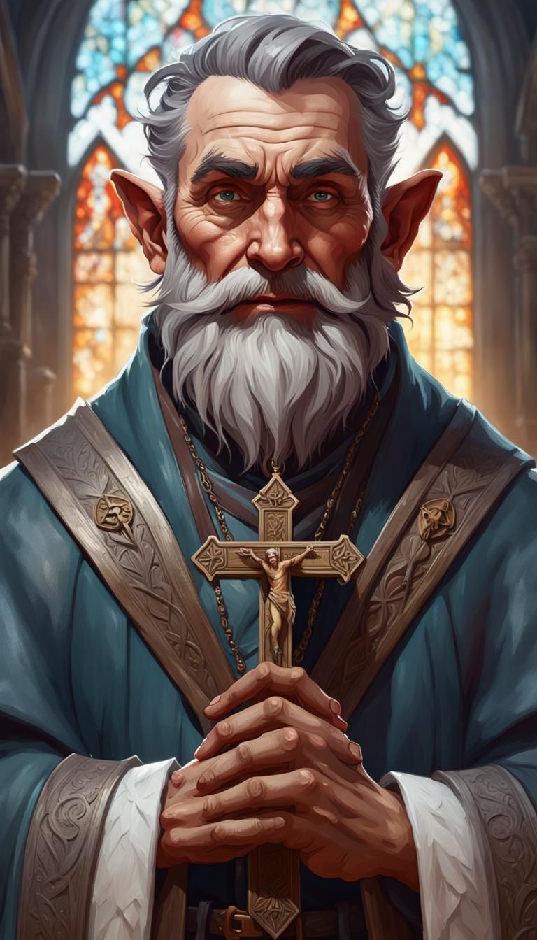 Gnome Priest Portrait in Hyperdetailed Digital Art Style