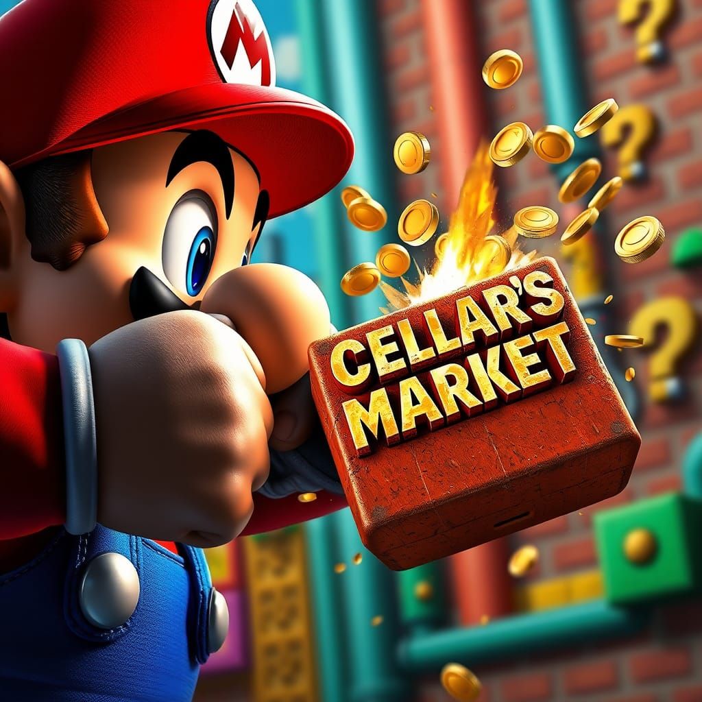 Mario Punches Coin Block in Nintendo Game World