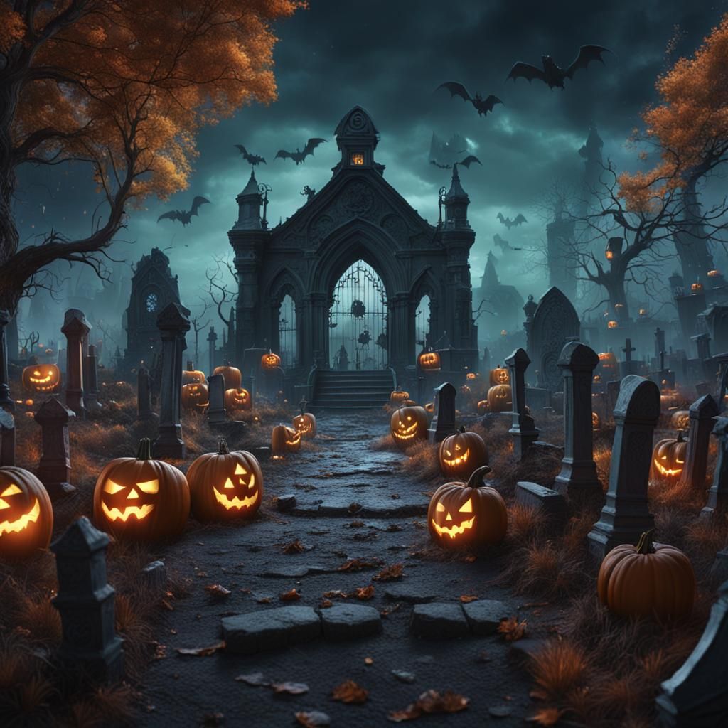 Detailed Halloween Graveyard Concept Art