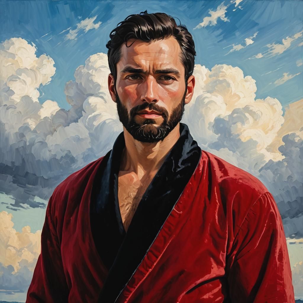 Portrait of Serious Man in Impasto Gouache Style