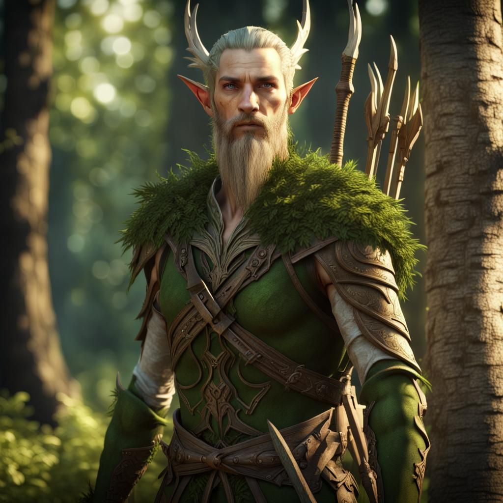 Wooden Elf Archer in Forest Sunlight