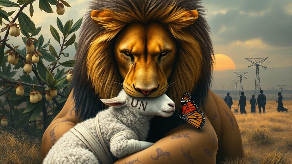 The Lion's Peace in Pre-Raphaelite Style