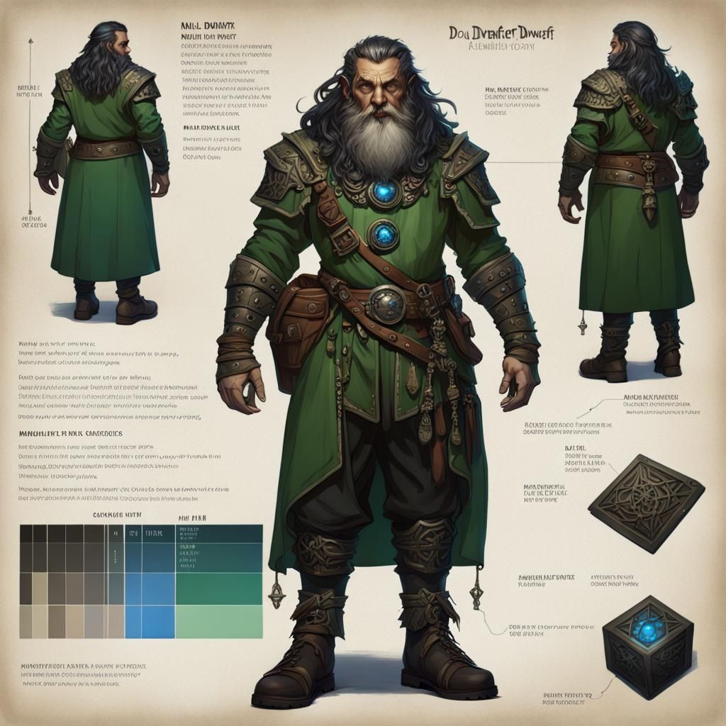 Dark Dwarf Artificer Character Sheet in Romantic Academia St...