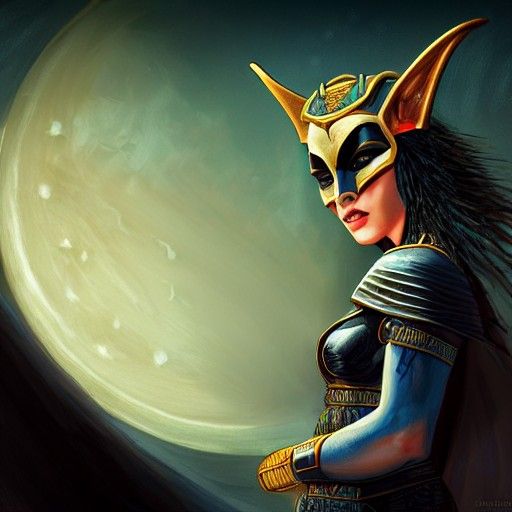 Ancient Egyptian Batwoman Goddess in Art Nouveau Style