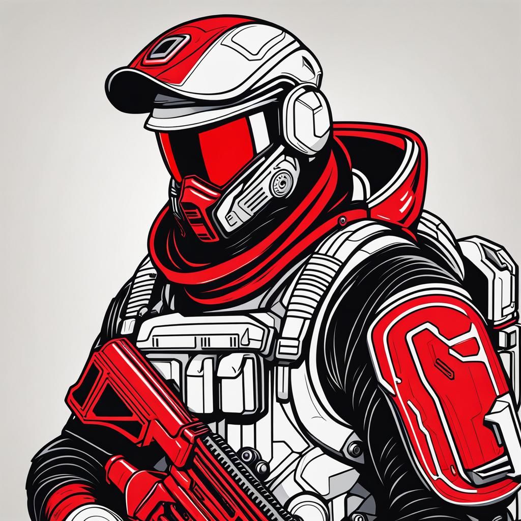Retrofuturistic Soldier in 3D Vector Sticker Art