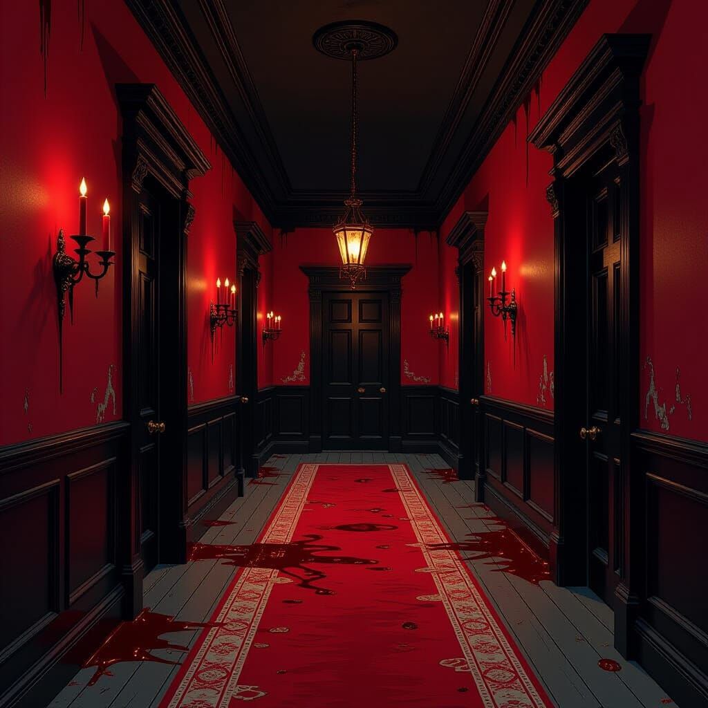 Haunting Victorian Manor Corridor in Decayed Elegance