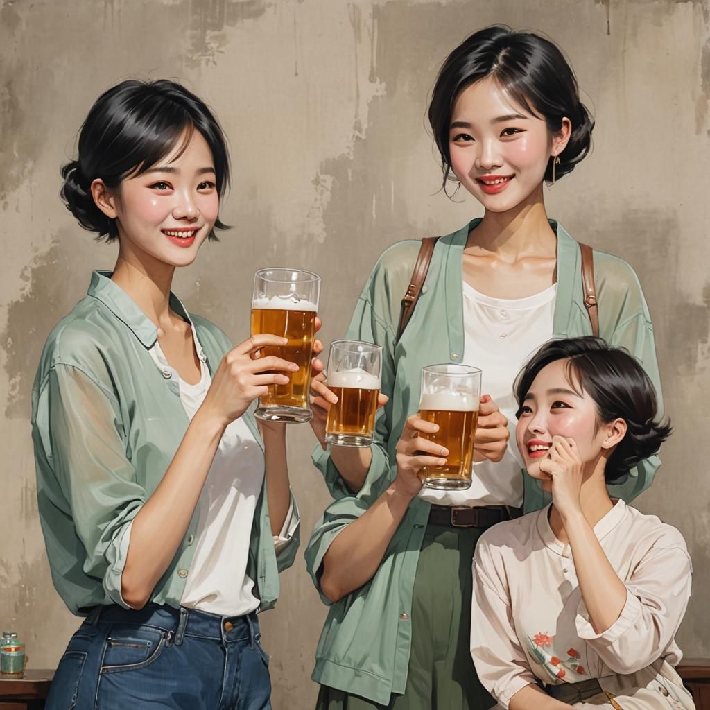 Three Adorable Chinese Women Share Heartwarming Beer