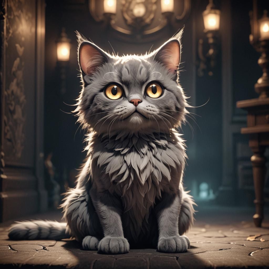 Kawaii Horror: Cute Cat in Haunted House