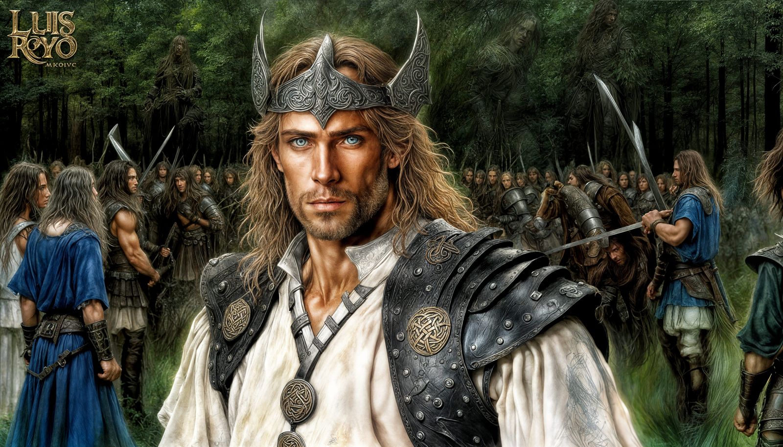 Celtic Warrior in Forest, Fantasy Art Style