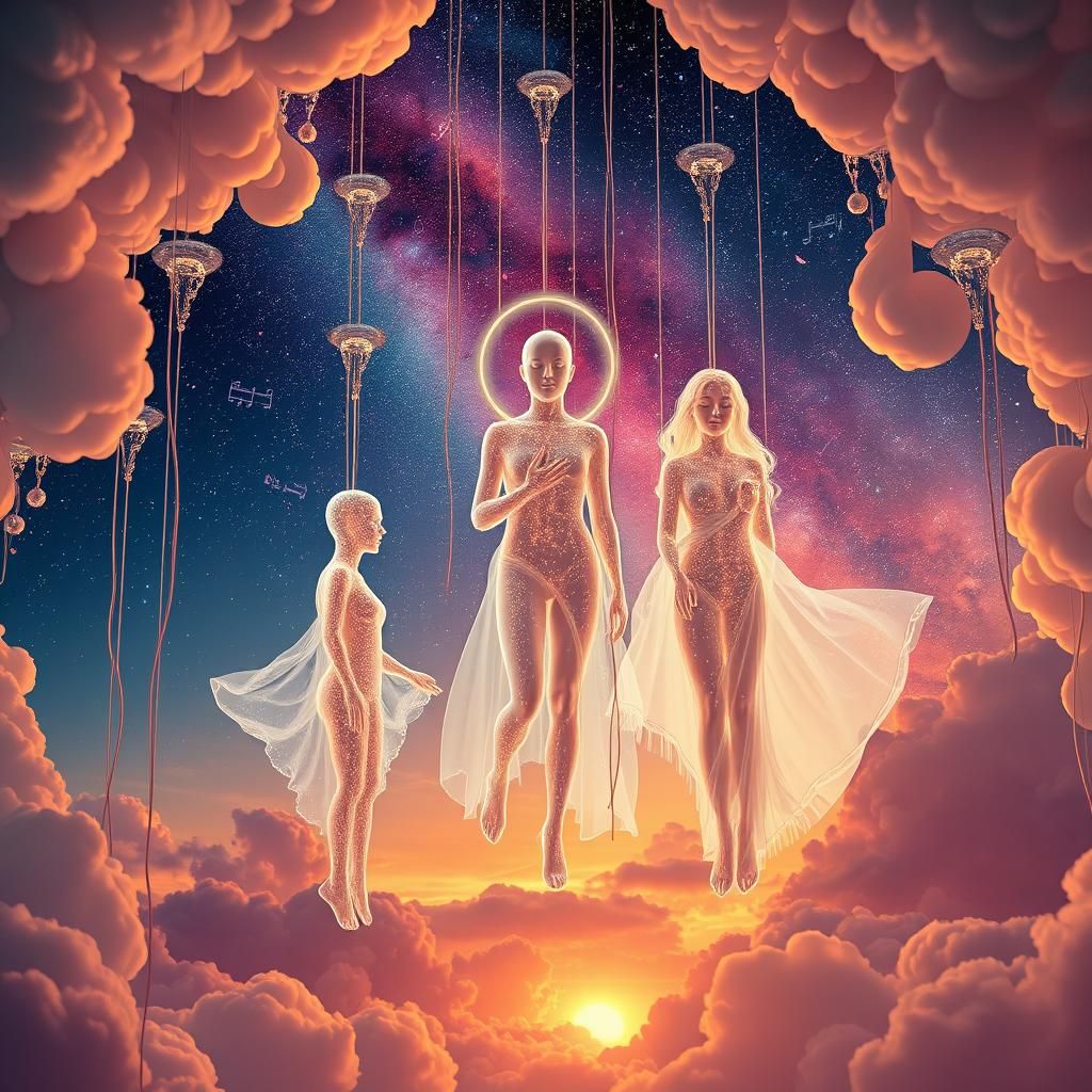 Ethereal Figures in Art Deco Glass Forest