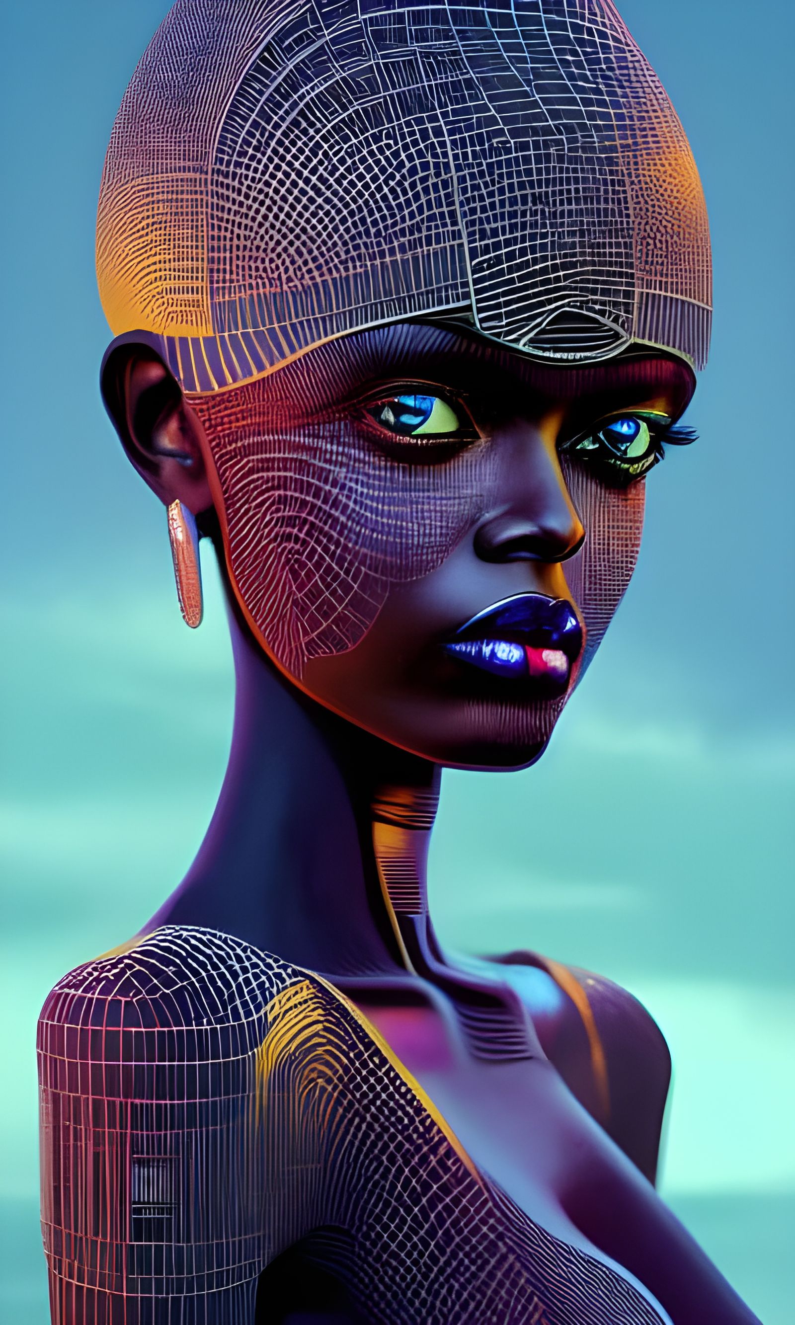 Retrofuturistic Chrome Fashion Doll: 3D Digital Art