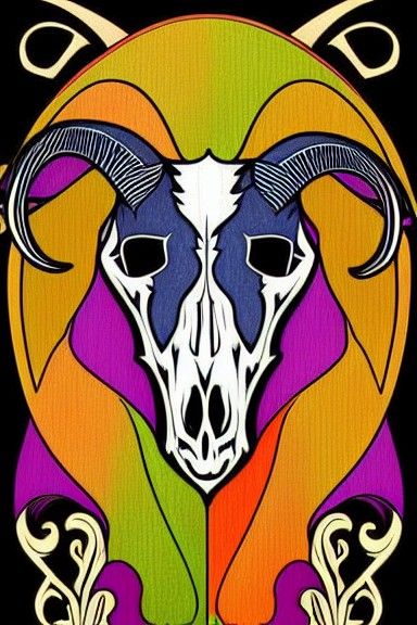 Colorful Goat Skull in Art Nouveau Style