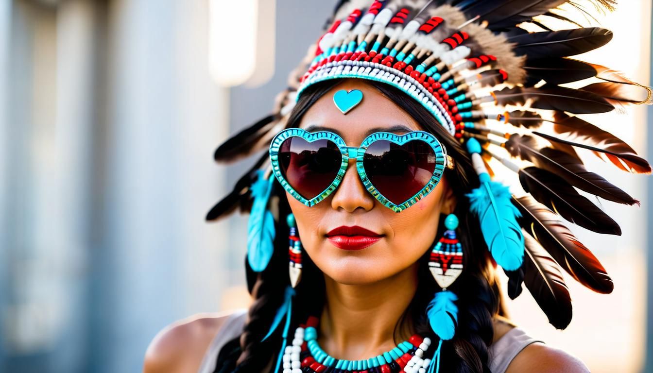 Native American Woman in Heart Sunglasses