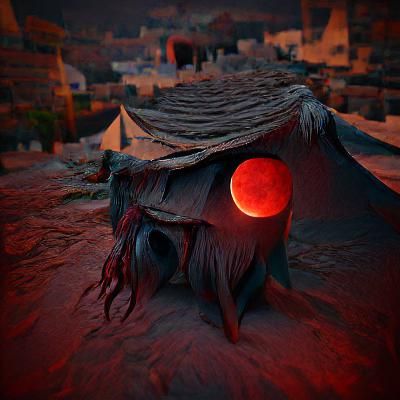 Creepy Red Moon Over Yahar'gul Village in 3D