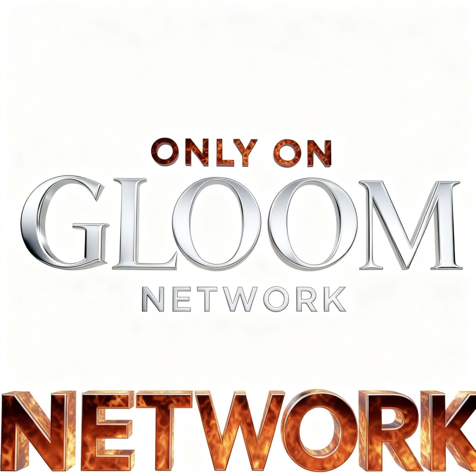 3D Metallic "GLOOM" Letters with Subtle Fire Reflections