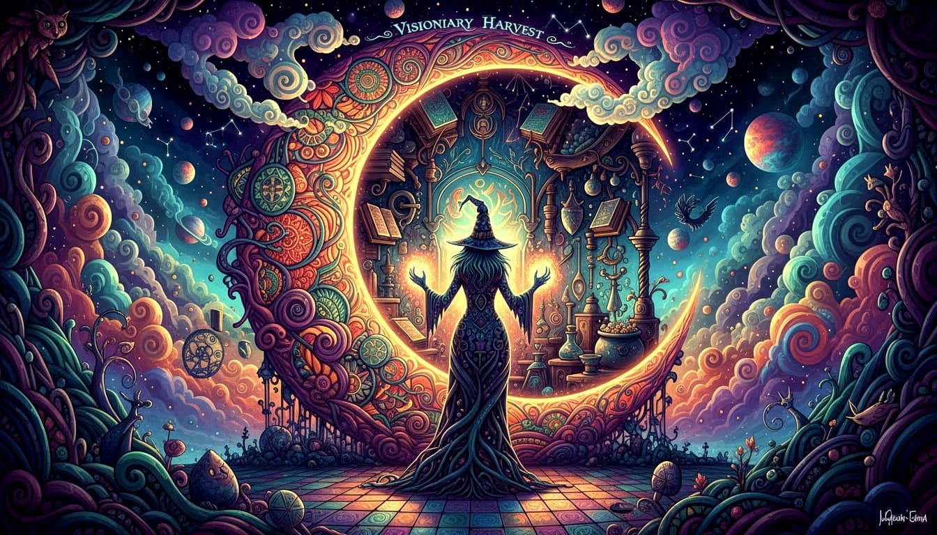 Mystical Harvest Moon Portal in Zentangle Style