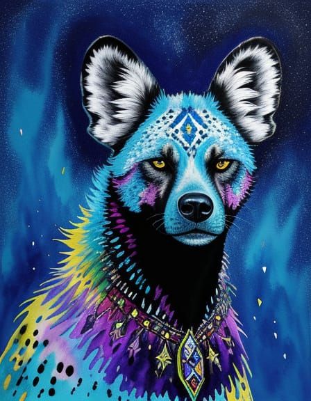 Otherworldly Royal Graffiti Dog Portrait in Pointillism