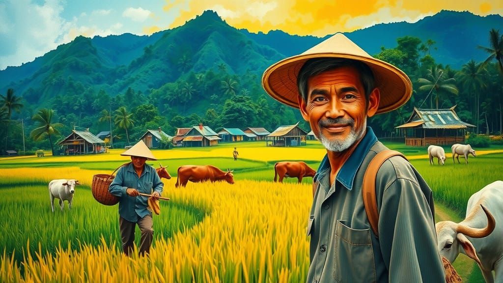 Idyllic Rice Fields Village in Central Java
