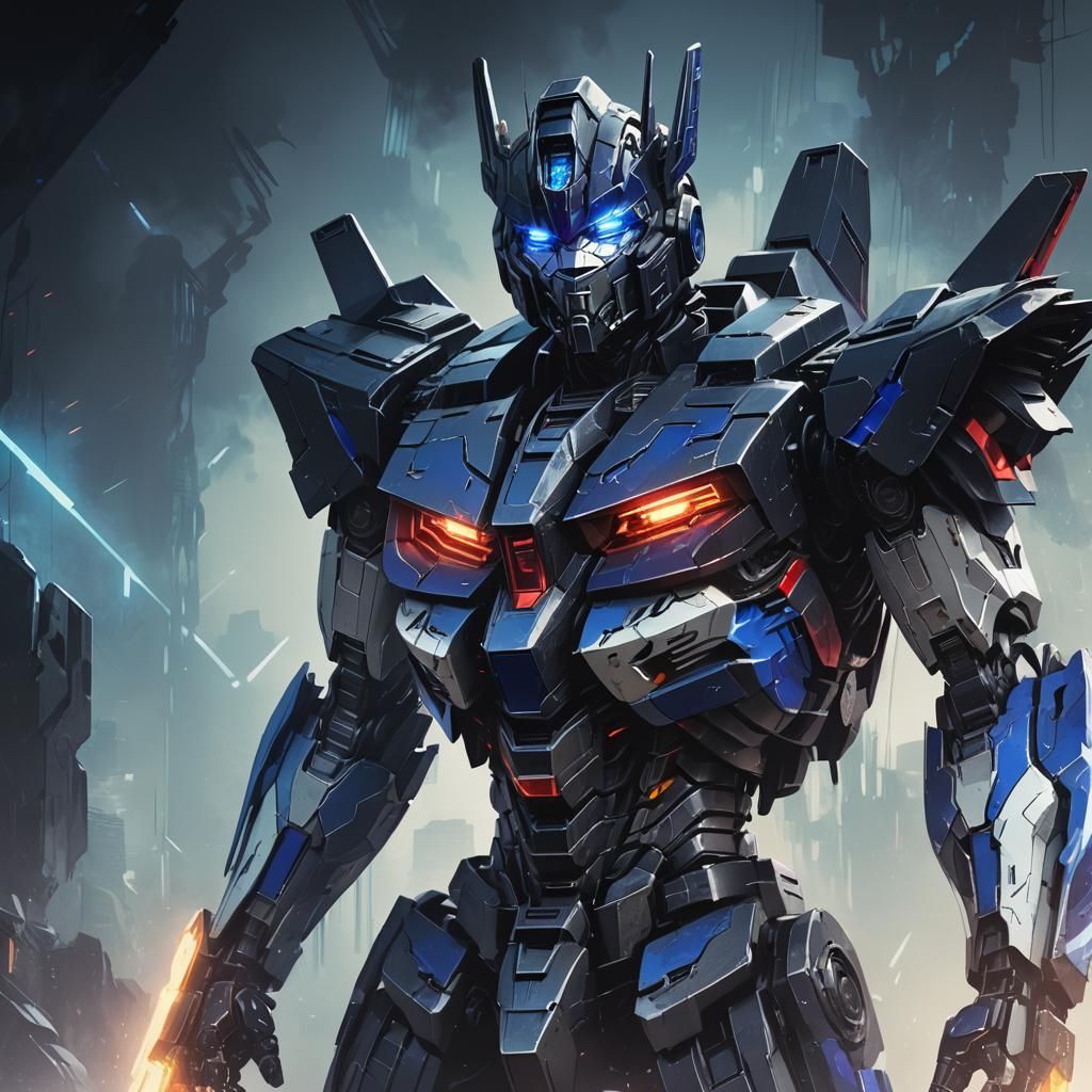 Monochrome Transformers Character in Anime Style