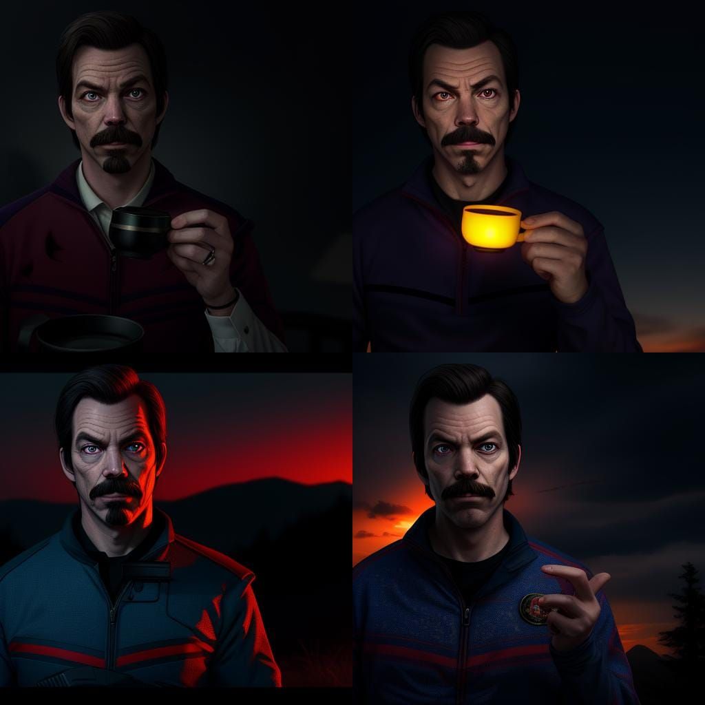 Evil Ted Lasso Portrait in Photorealistic Twilight