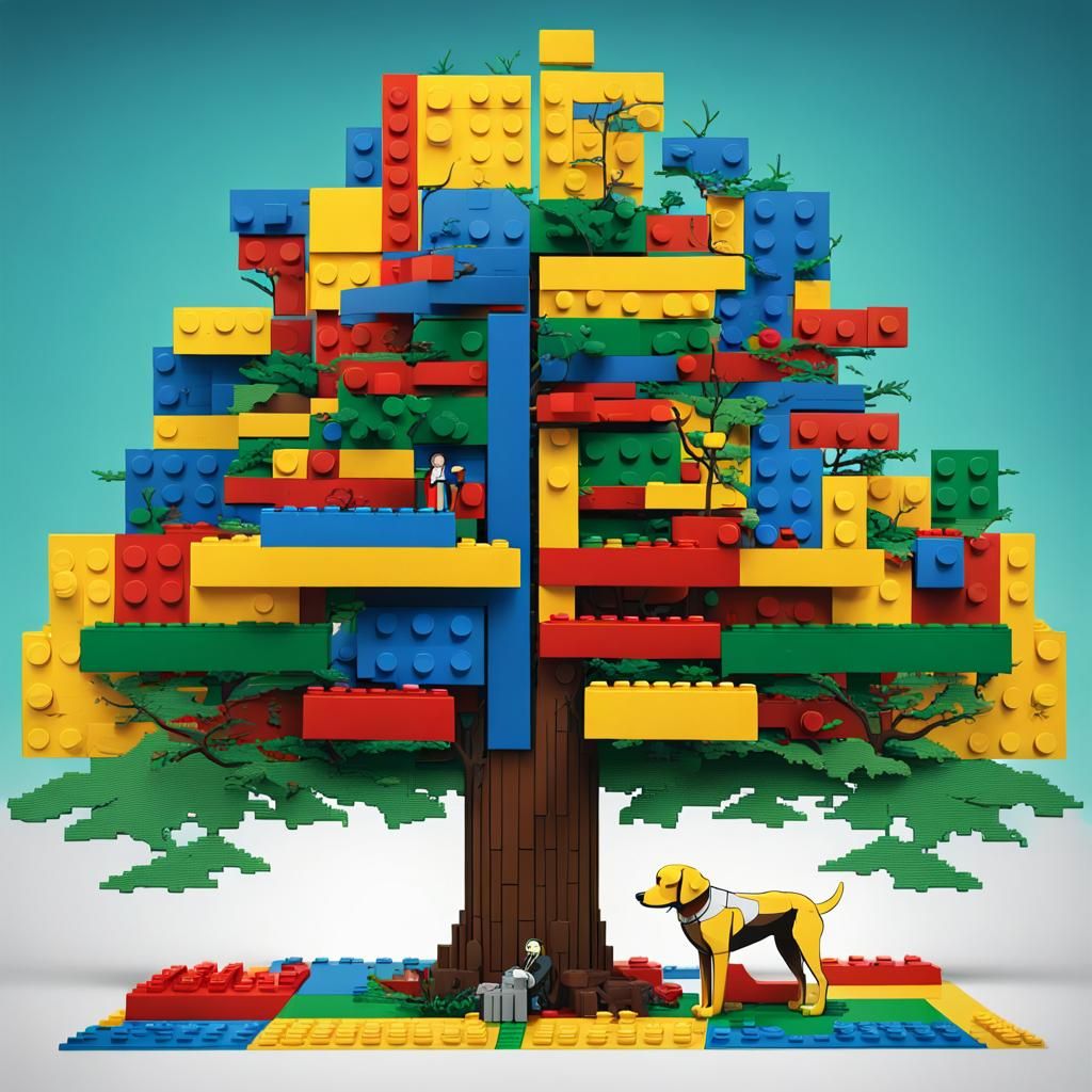 Lego Tree with Dog in Pop Art Style