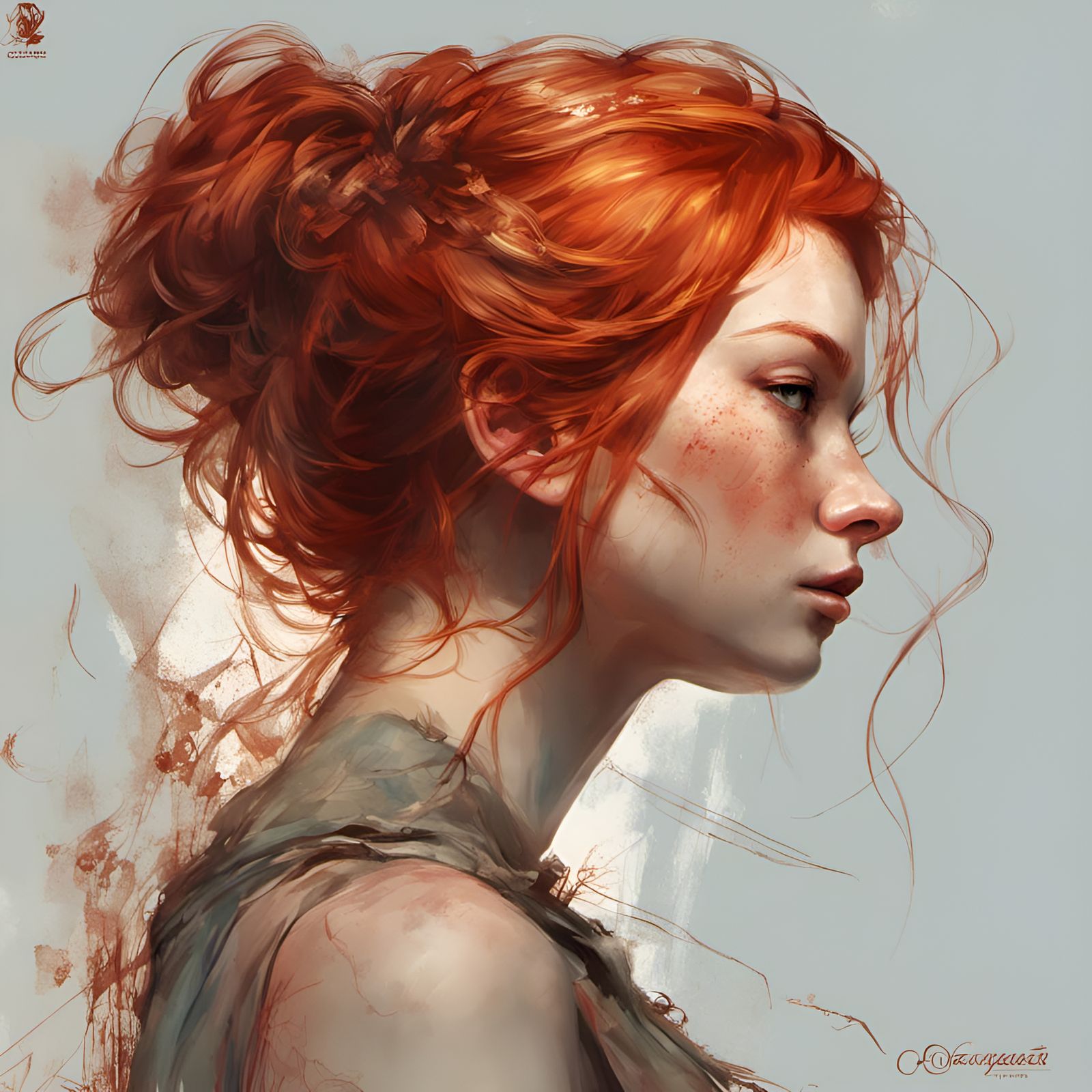 Redhead Backside Portrait in Digital Illustration Style