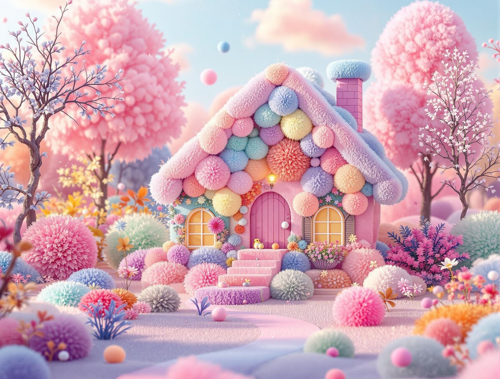 Pastel Pom Pom House in 8K Resolution