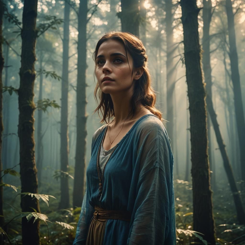 Beautiful Woman in Forest: Cinematic Film Still