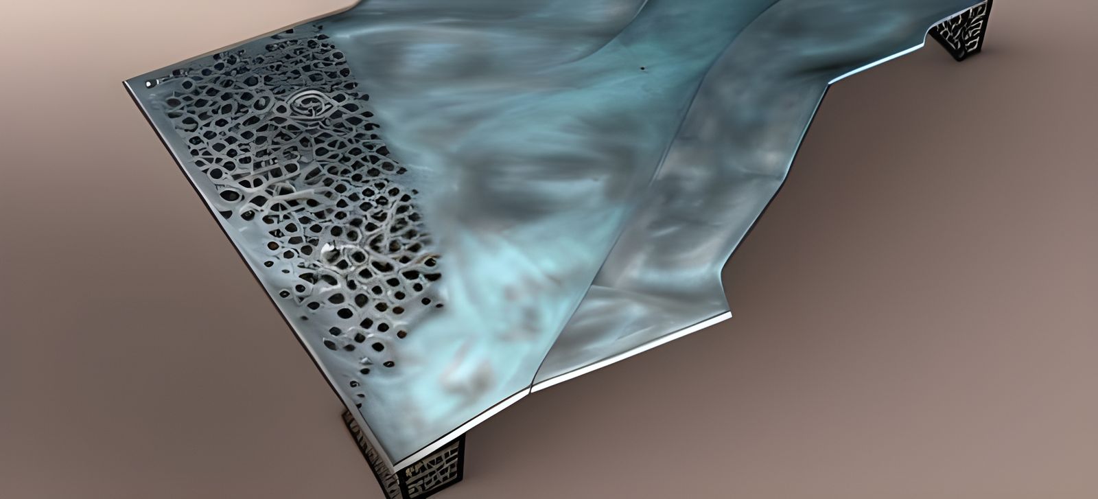 Ornate Concrete and Steel Coffee Table with LED Accents