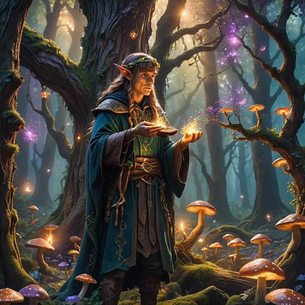 Forest Elf Druid Casting Spell in Mystic Forest