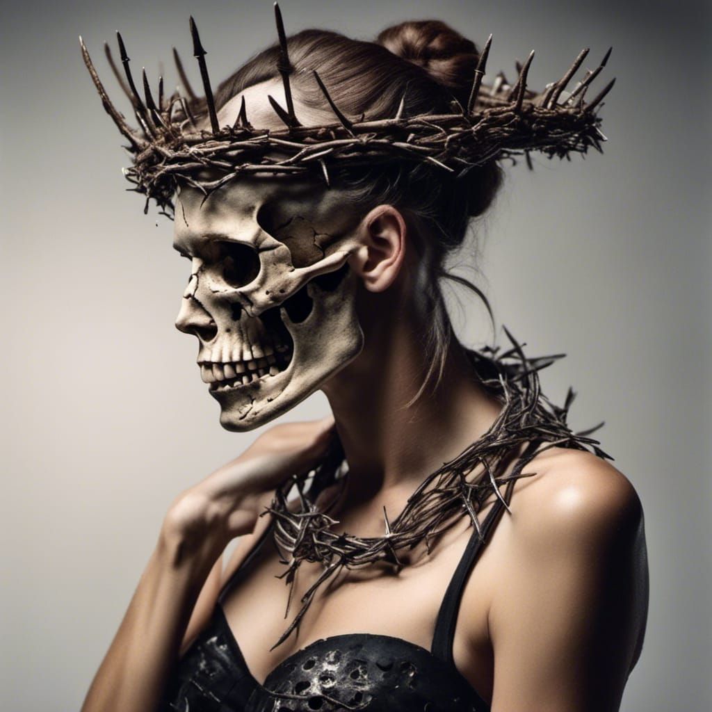 Warrior Woman with Crown of Thorns and Skull