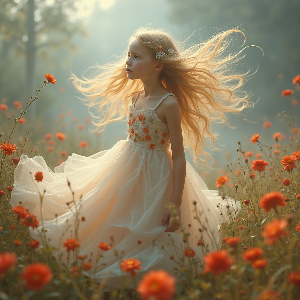 Enchanted Fantasy Portrait of a Delicate Fairy in a Whirlwin...