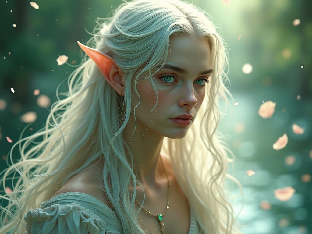 Serene Elven Man Amidst Rose Petals