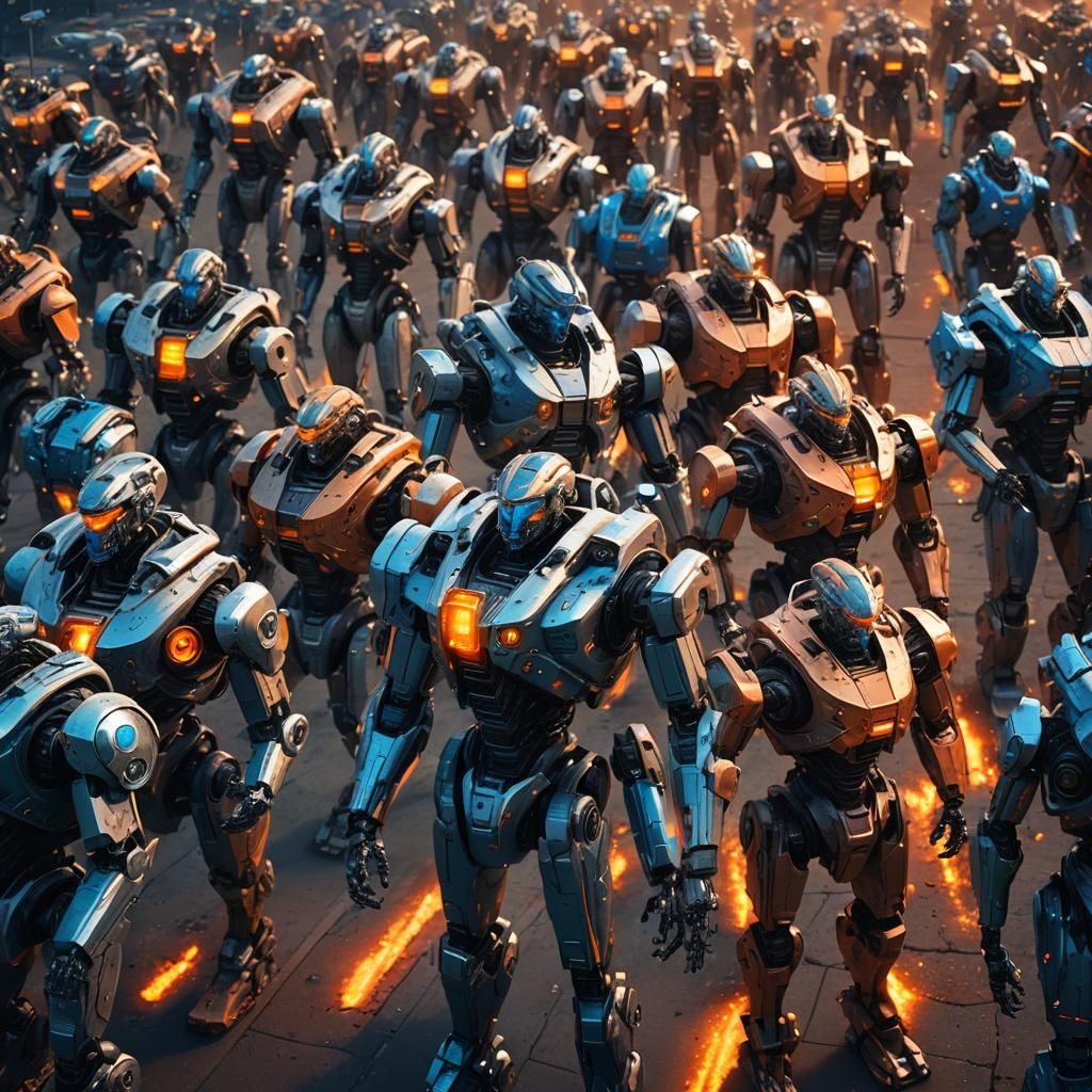 Killer Robot Army in Cyberpunk Metallic Detail