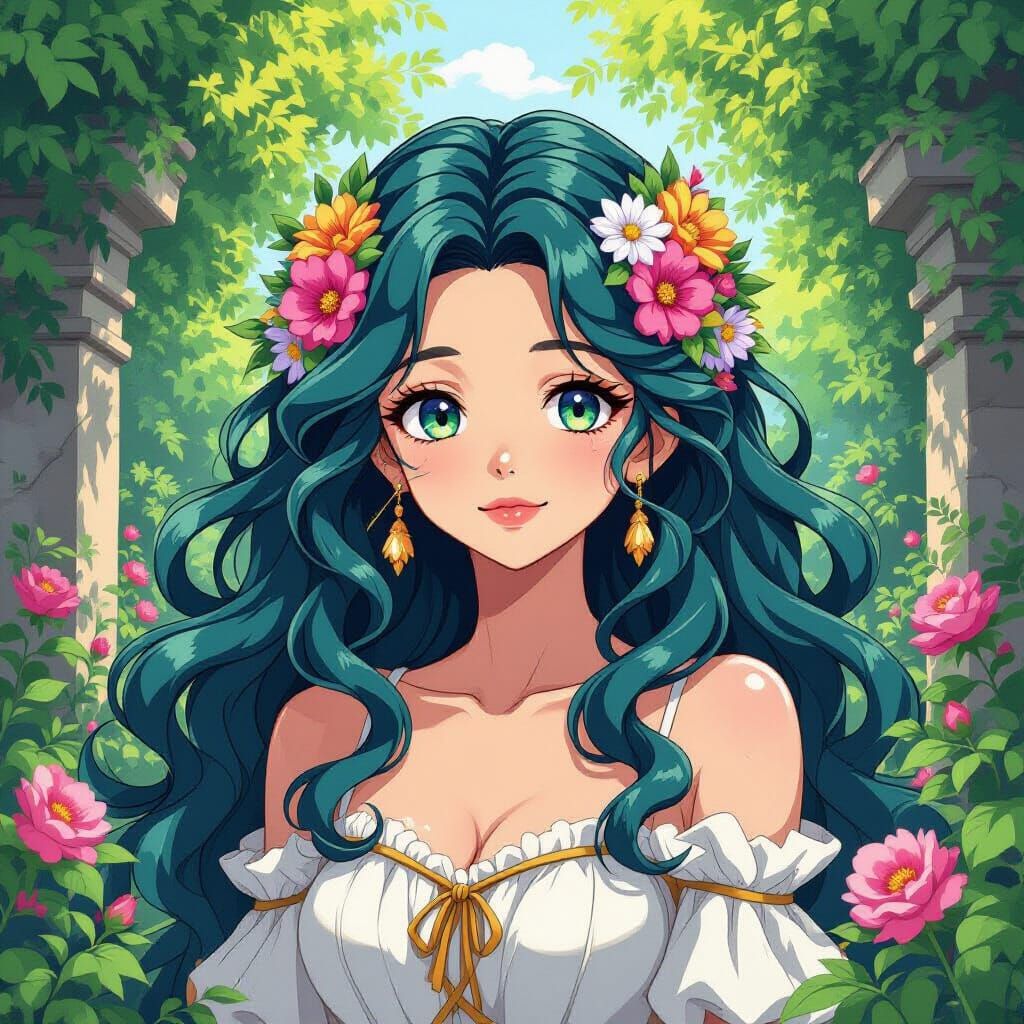 Medusa Guardian of Urban Garden in Anime Style